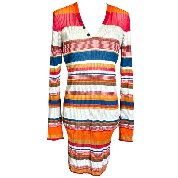Rag & Bone Katie Mini Dress in Metallic Stripe Ribbed Knit Size M V-Neckline - Picture 4 of 10